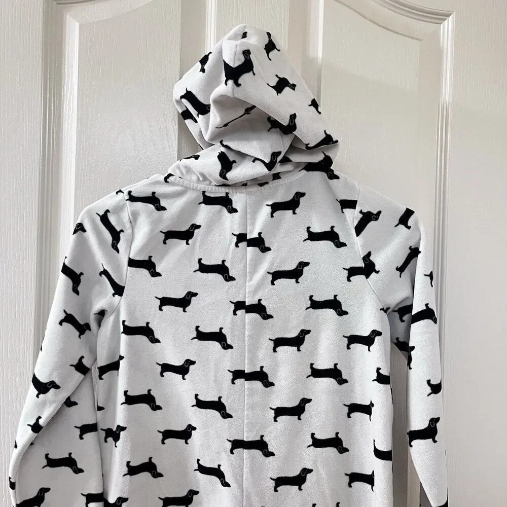 Tucker + Tate Dachshund Dog Fleece One Piece Hooded Pajamas Girls Size M 8-10